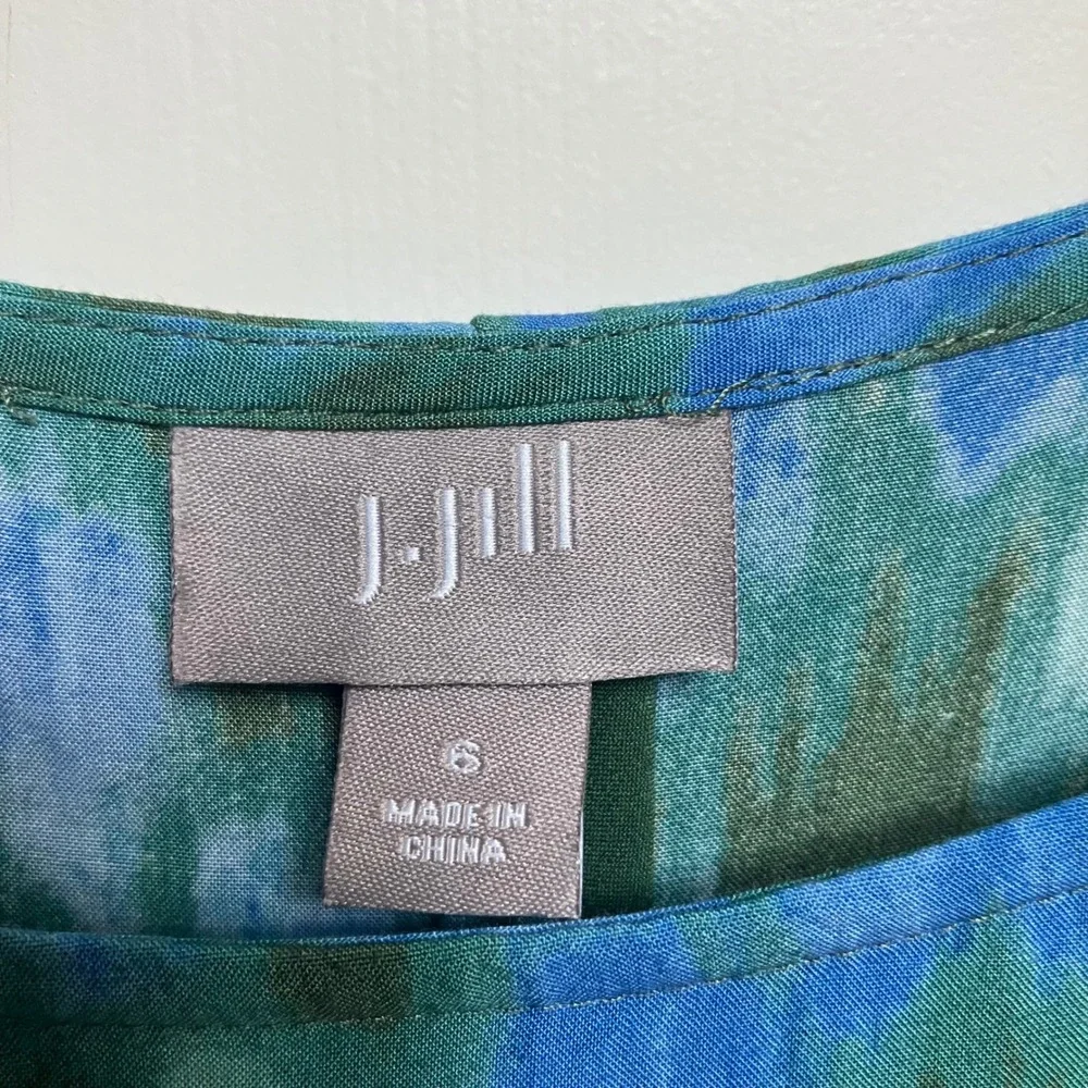 J. Jill Women's Sleeveless Dress Blue Green Abstract‎ Print Casual Summer Size 6
